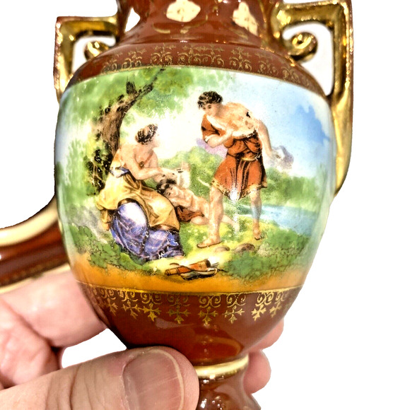 Vintage Ornate Petite Czechoslovakia Erphila Art Pottery Urns Shaped Vase PAIR - Picture 11 of 13